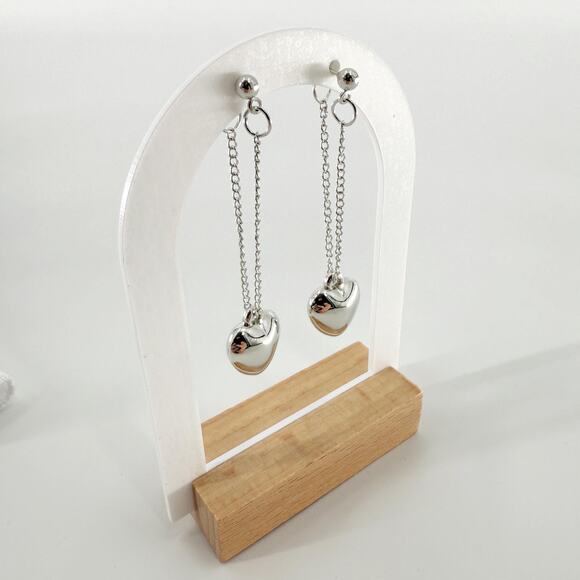 Puff Heart Charm Dangle Earrings, Romantic Coquette Jewelry, Minimalist Earrings - Picture 4 of 5